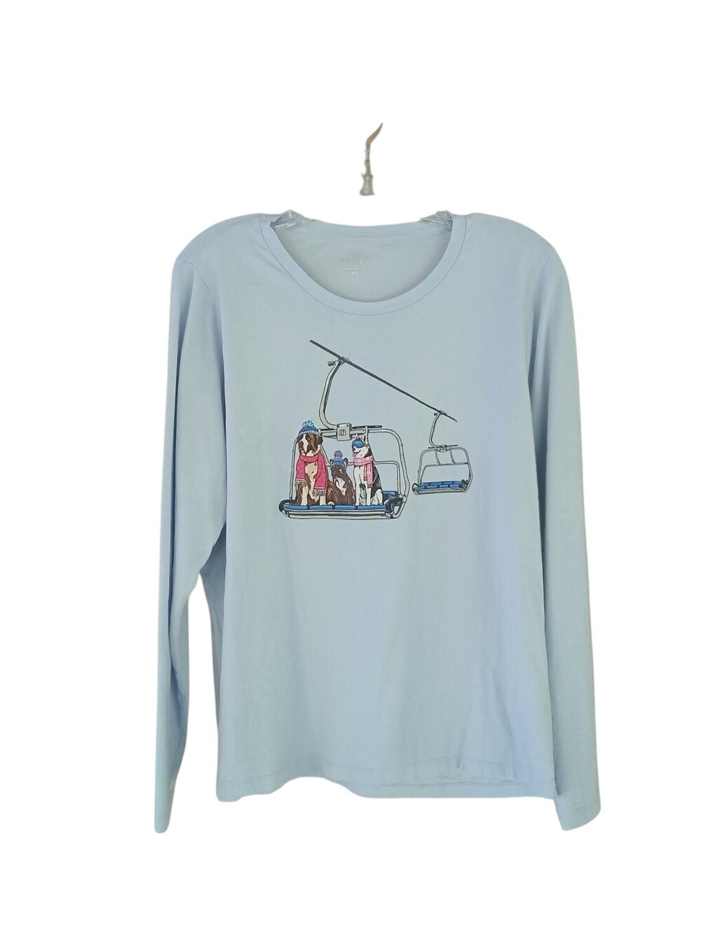 J. Crew Factory Light Blue Ski Lift Dogs Long Sleeved Collector Tee Shirt XL
